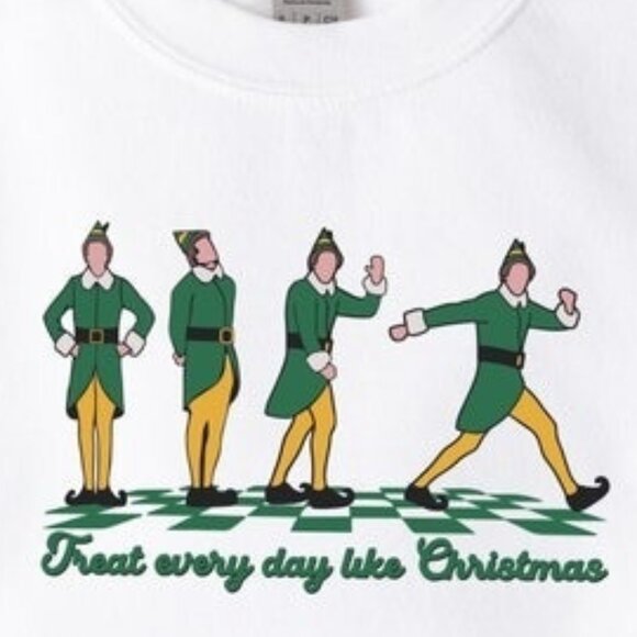 Retro Elf Treat Every Day Like Christmas Funny Holiday Graphic Sweatshirt - Picture 2 of 5